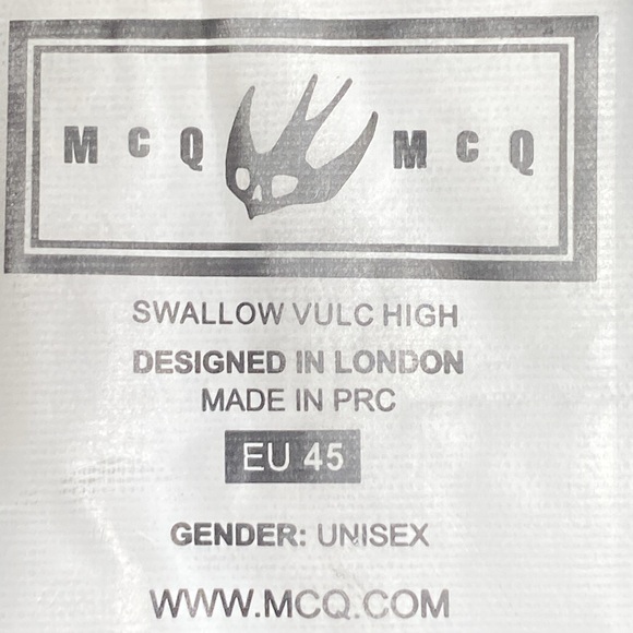 MCQ by Alexander McQueen Shallow VULC Hi Top Black Leather Canvas Mens 45/US 12 - Picture 5 of 8